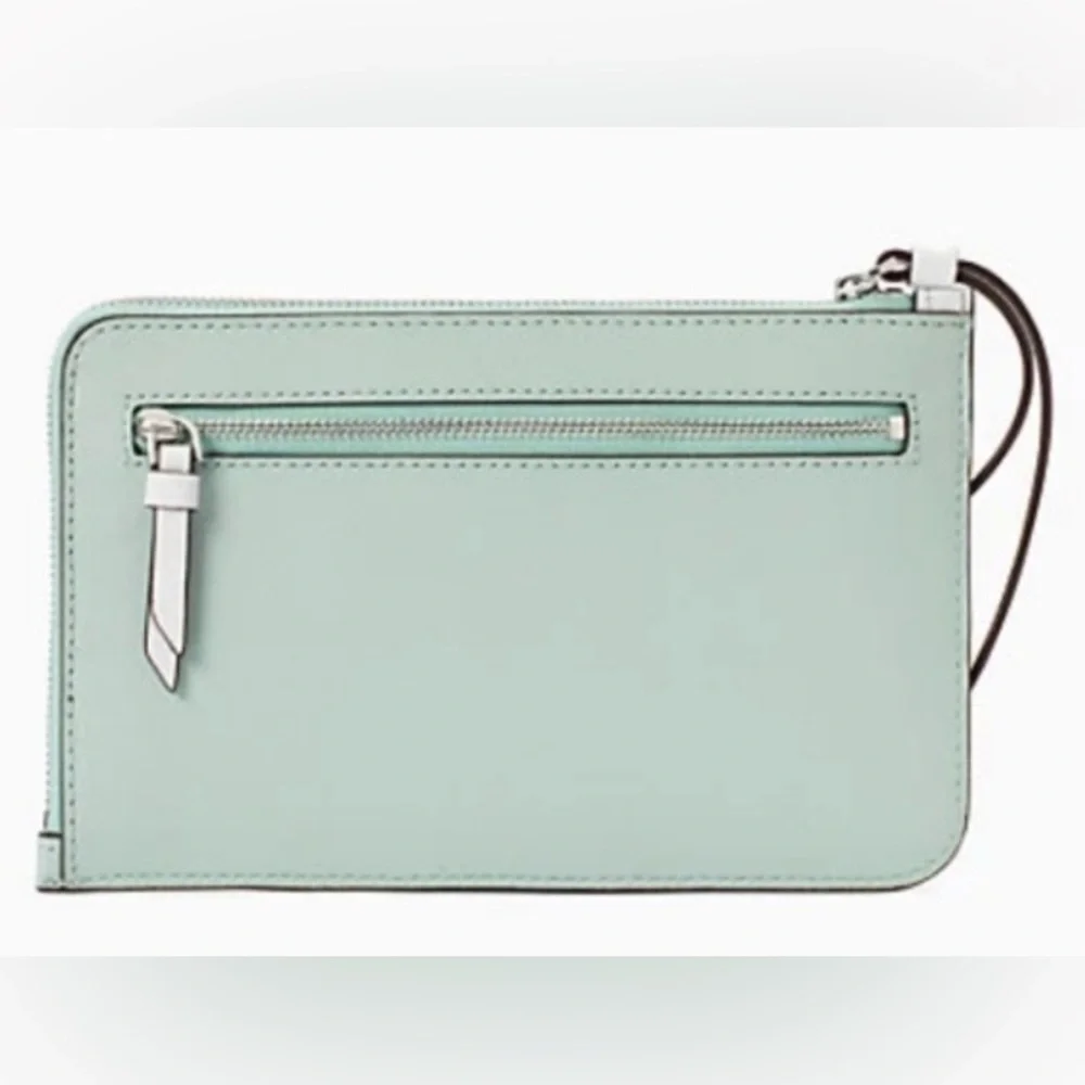 ♠️KATE SPADE ♠️Mint/White Colorblock Cameron Medium L-Zip Wristlet/NWOT